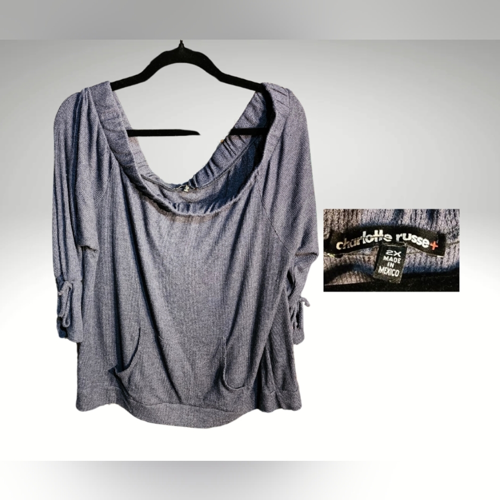 Charlotte Russe rib knit off the shoulder top in denim blue, sz 2X